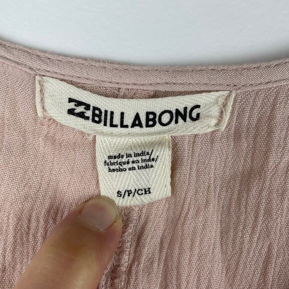 Billabong Pale Pink Cropped Tie Front Shirt with Buttons Ruffle Sleeves- Size S - Picture 3 of 4